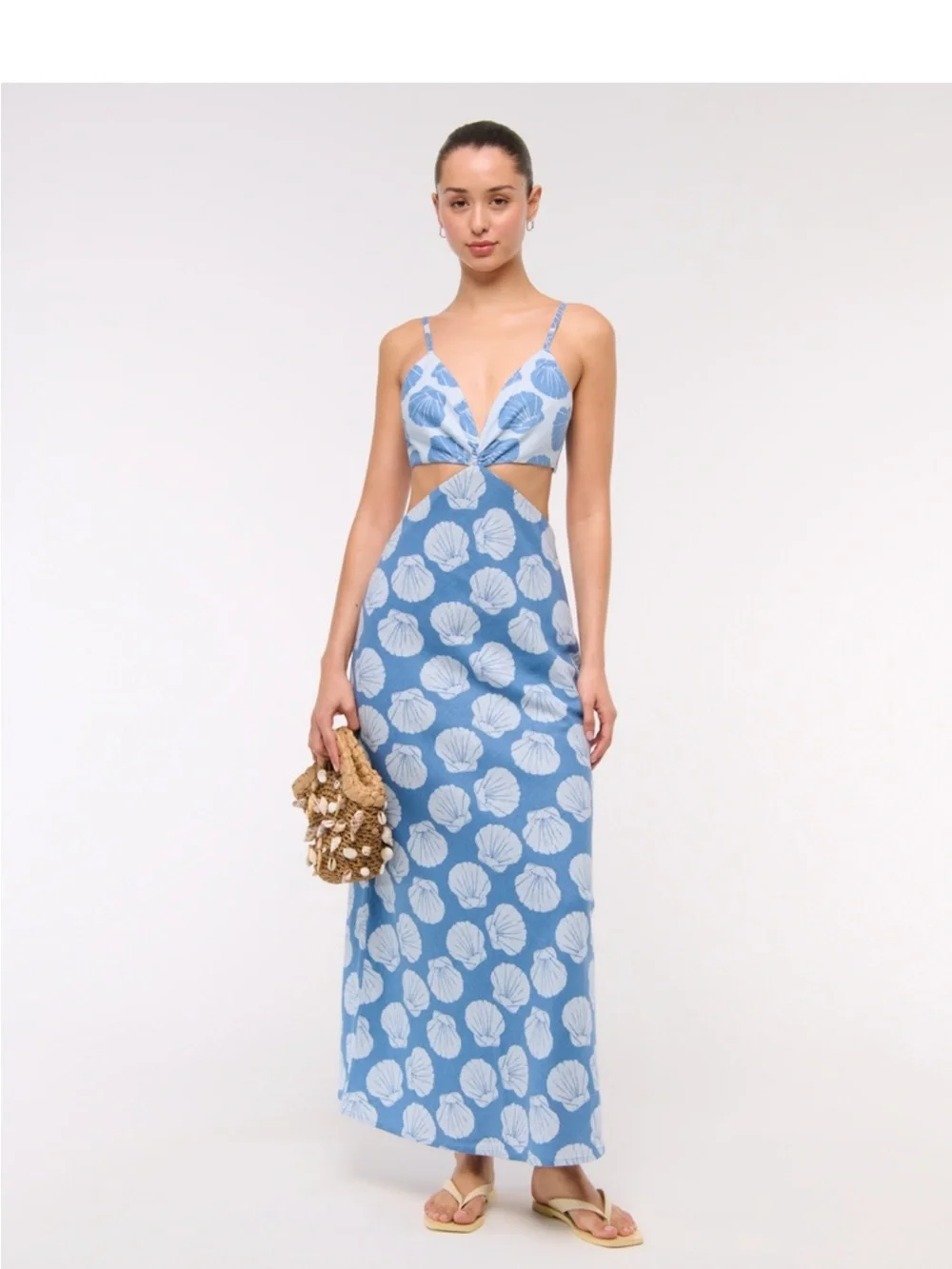 NWT Abercrombie & Fitch Julia Slip Cutout Maxi Dress in Blue Shell - XL